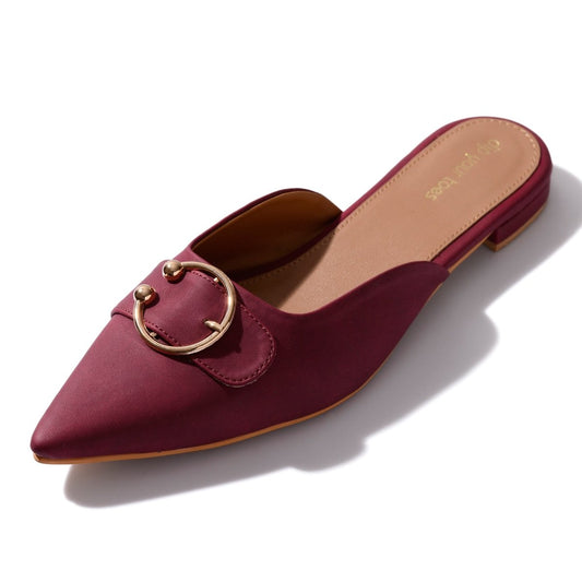 Maroon Suede Buckled Mules
