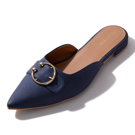 Blue Suede Buckled Mules