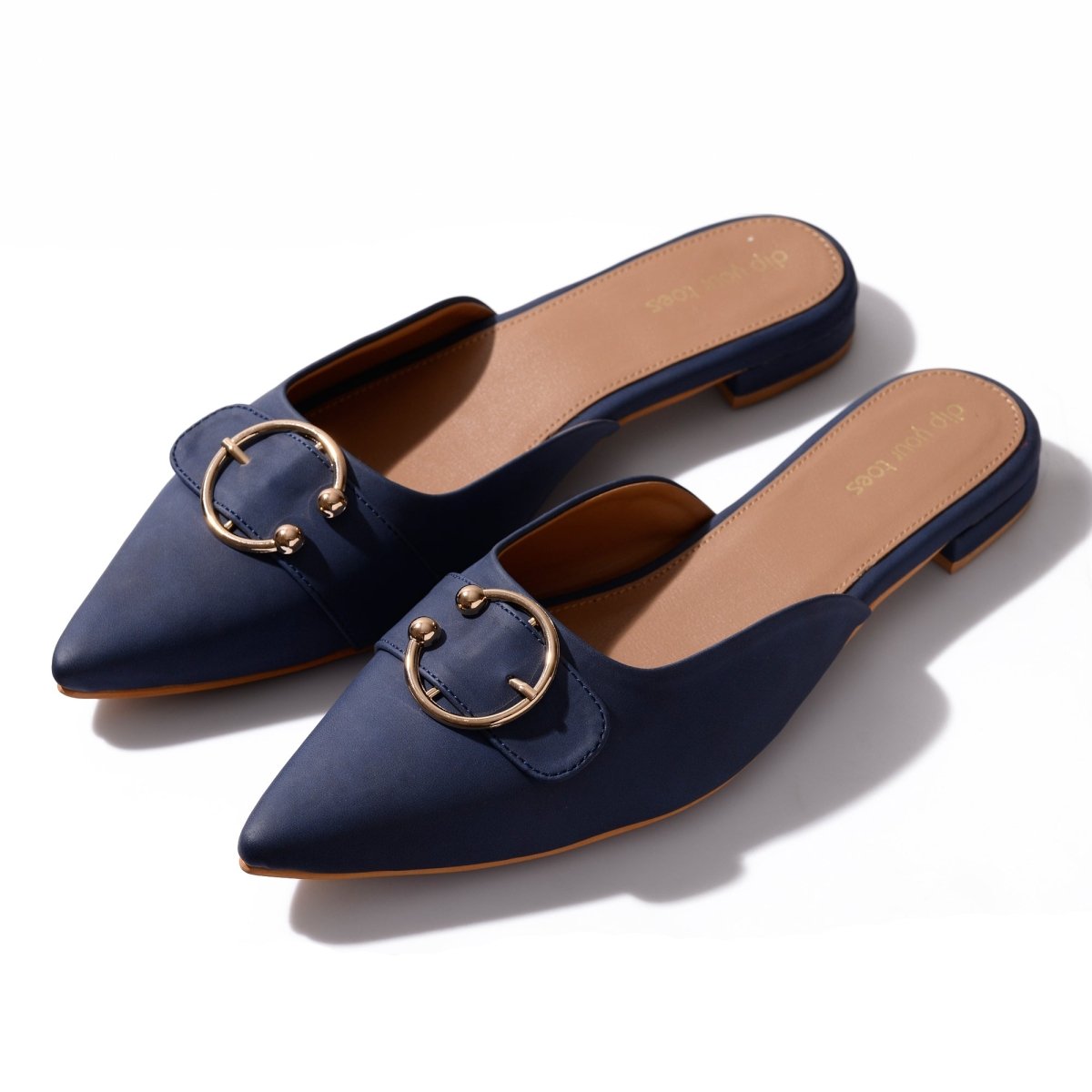 Blue Suede Buckled Mules