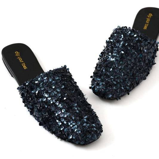 Blue sequin mules