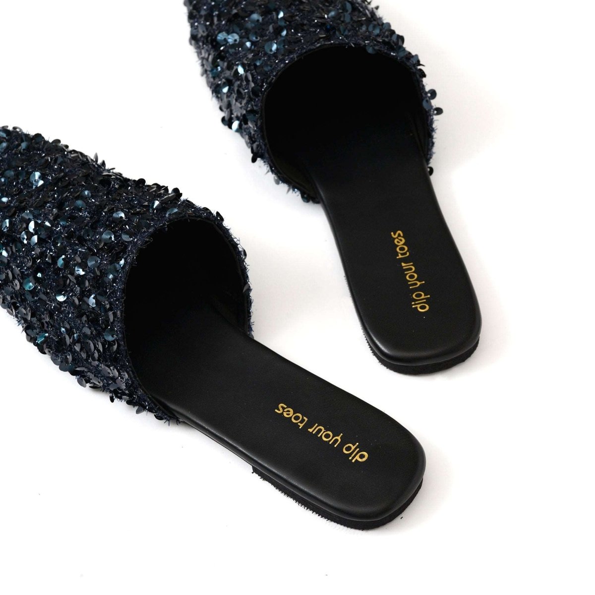 Blue sequin mules