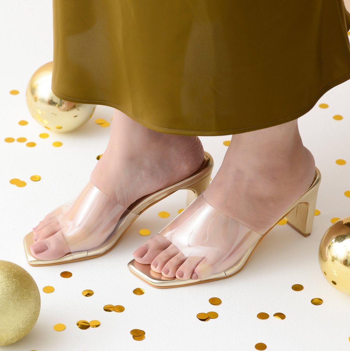 Gold Clear Heels Dip Your Toes