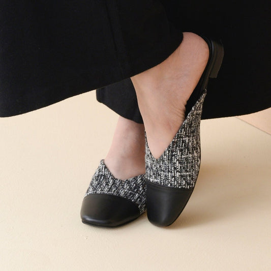 Monochrome Tweed Mules
