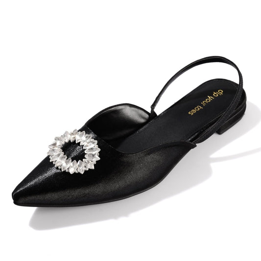 Black Crystal Satin Sandals