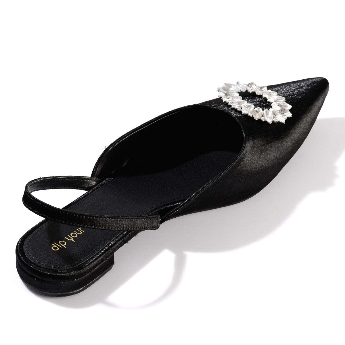 Black Crystal Satin Sandals