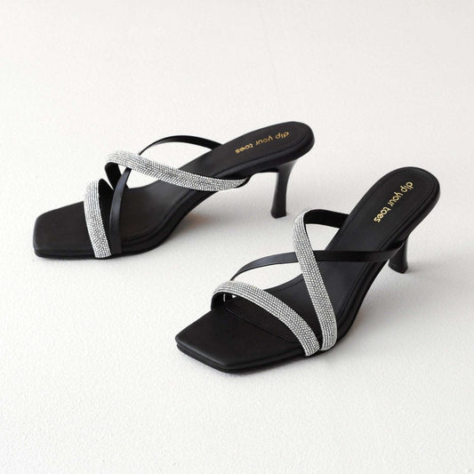 Black Embellished Strappy Heels