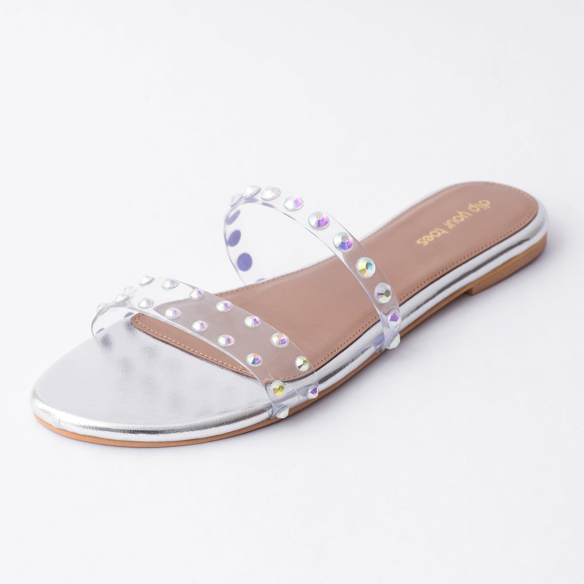 Silver Studded Twin Strap Flats
