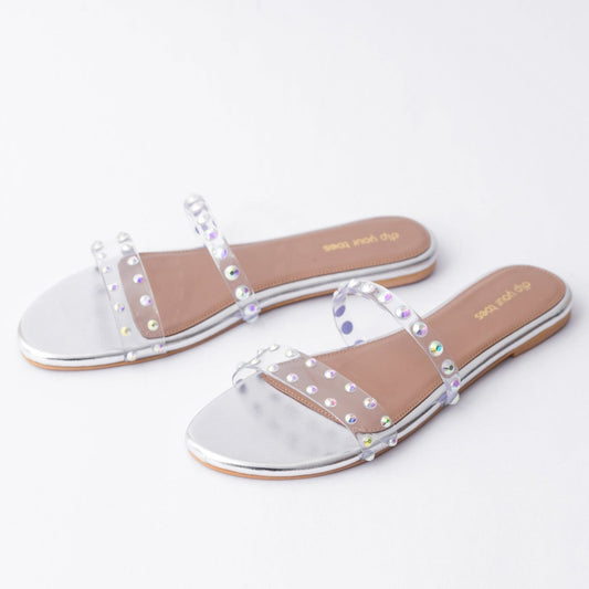 Silver Studded Twin Strap Flats