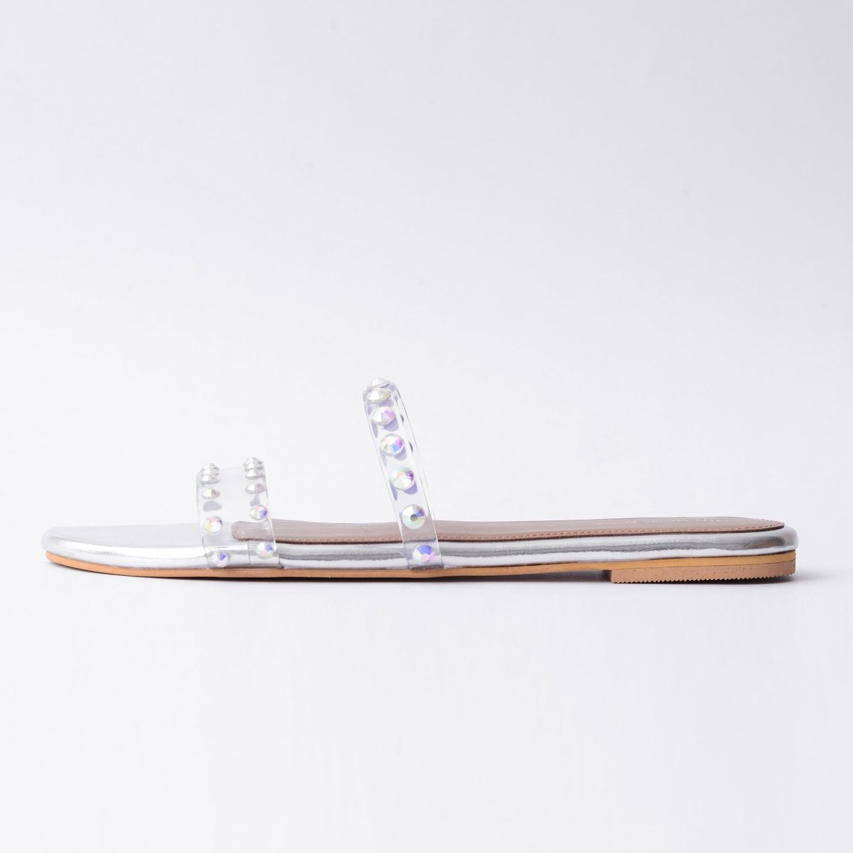 Silver Studded Twin Strap Flats
