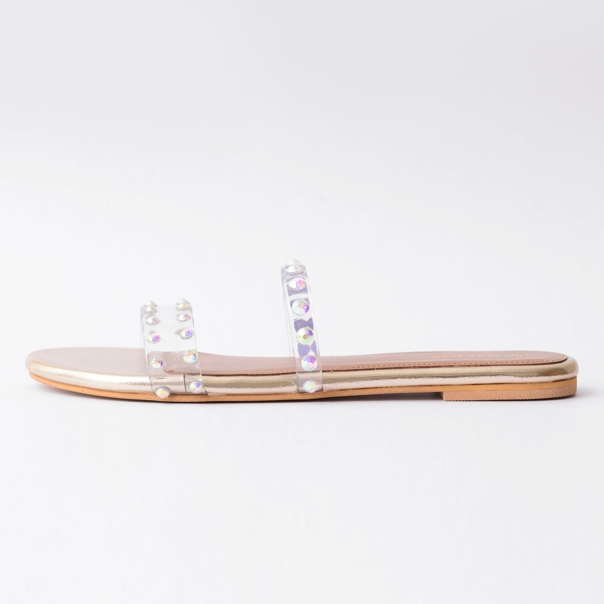 Gold Studded Twin Strap Flats