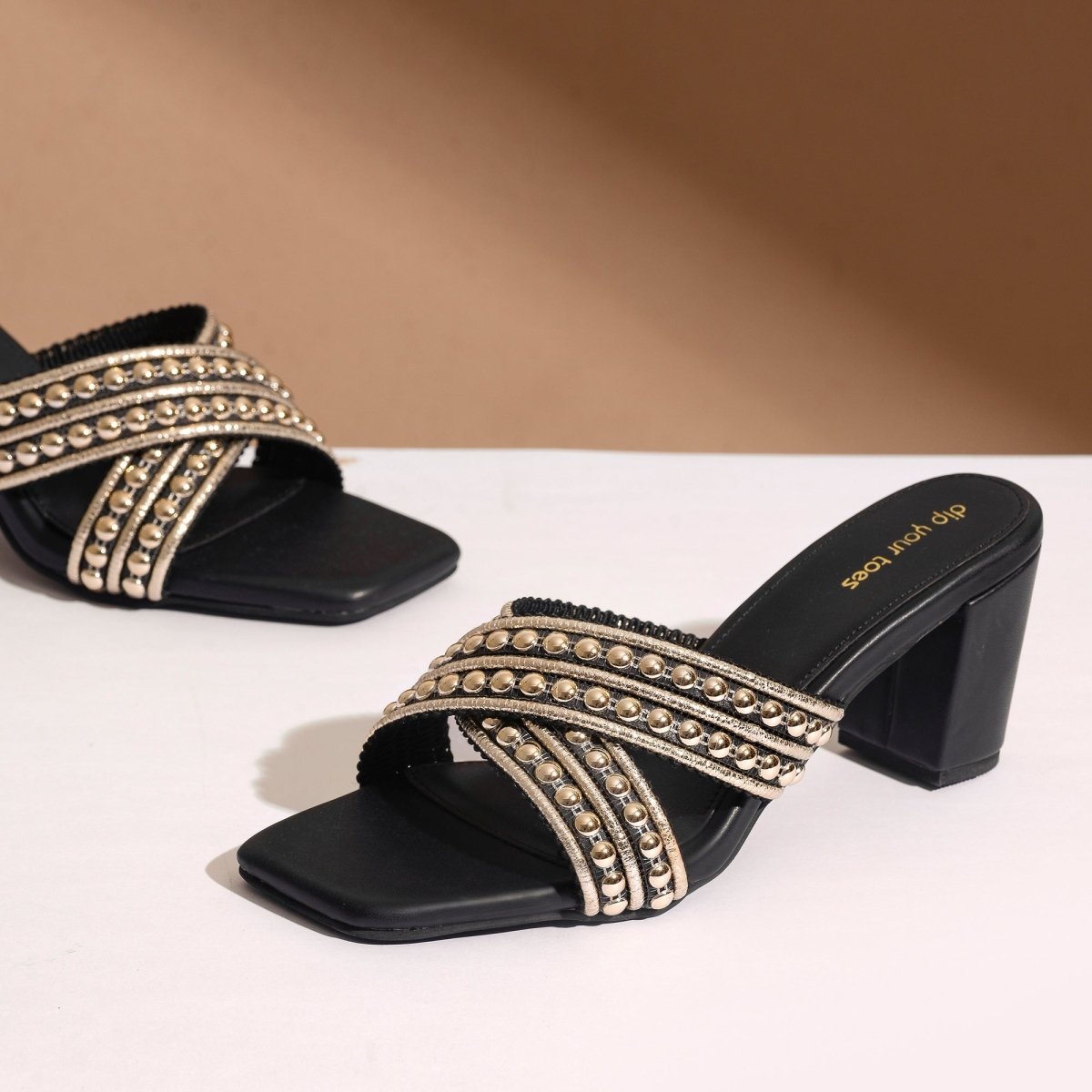 Black Cross Embellished Heels