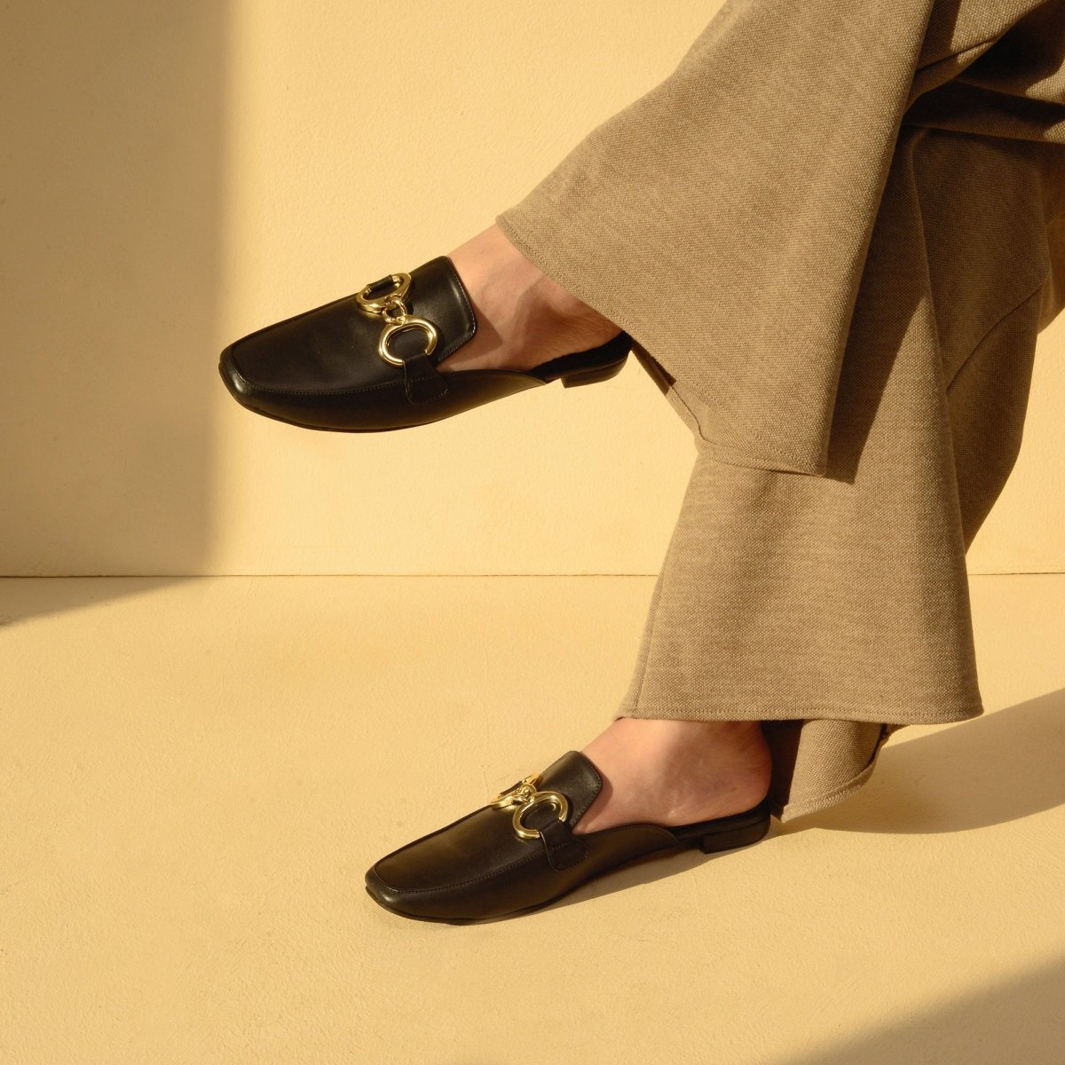 Black Chain Loop Mules
