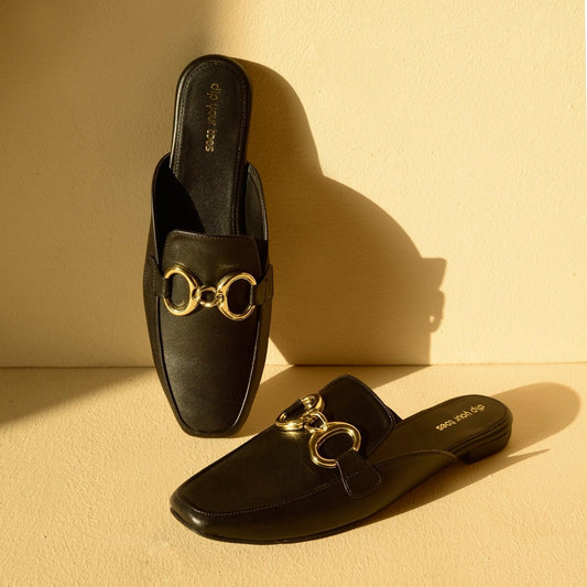 Black Chain Loop Mules