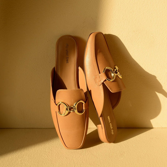 Beige Chain Loop Mules