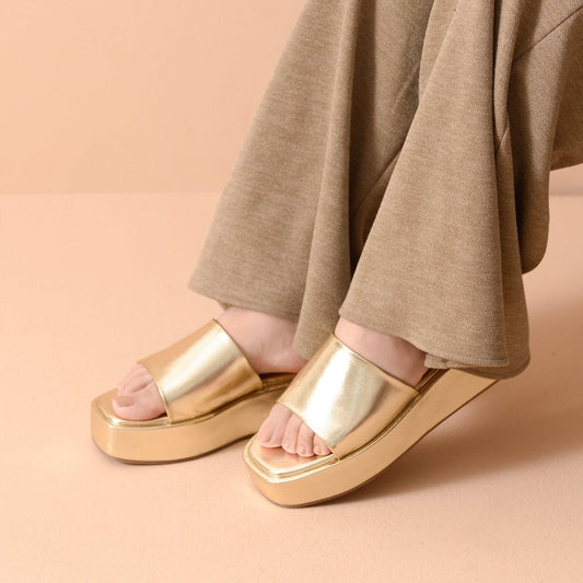 Marshmallow Gold Platform Sandals
