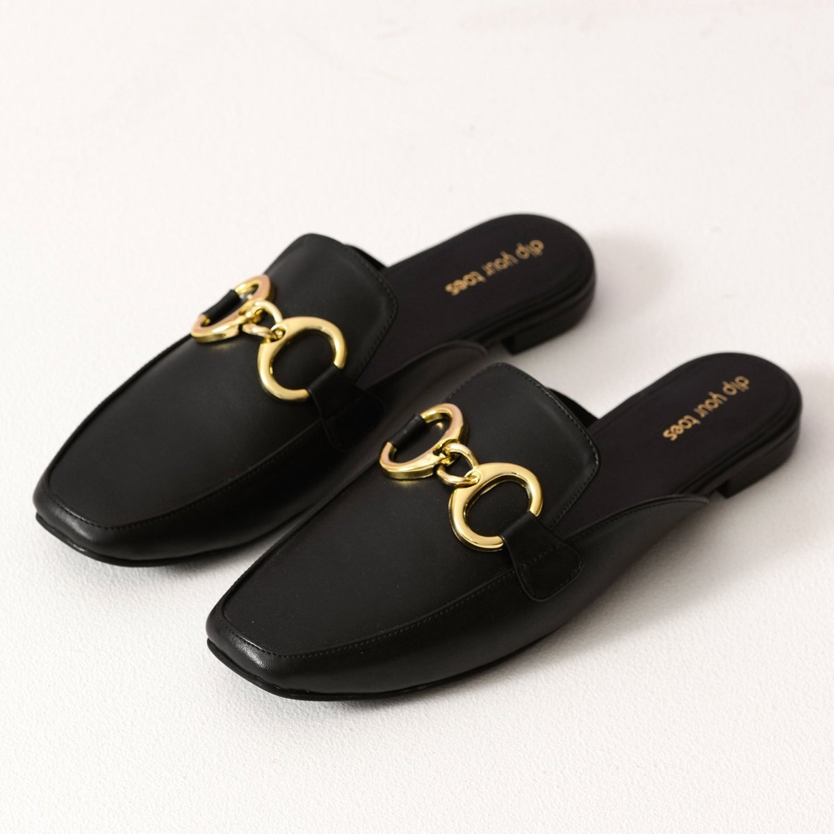 Black Chain Loop Mules