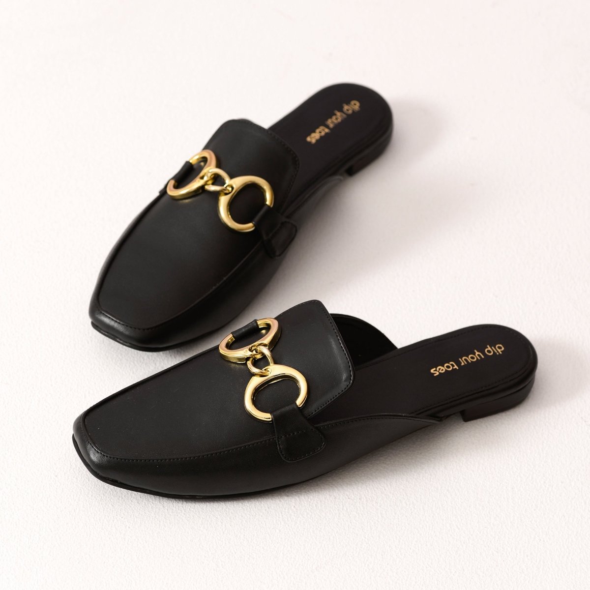 Black Chain Loop Mules