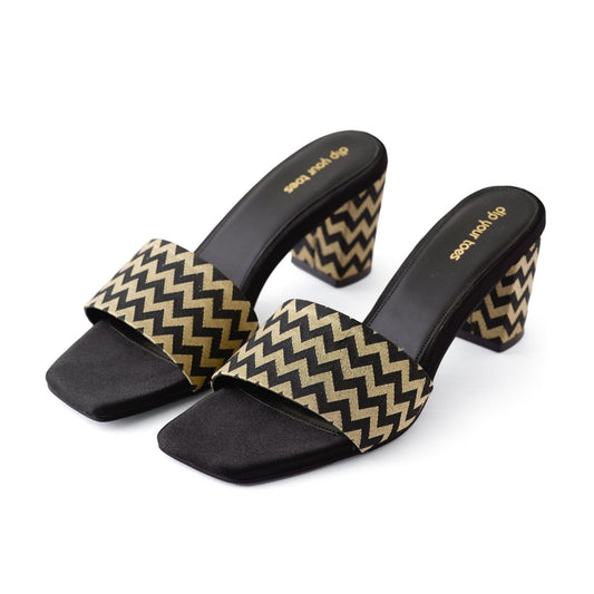 Black and Gold Chevron Heels