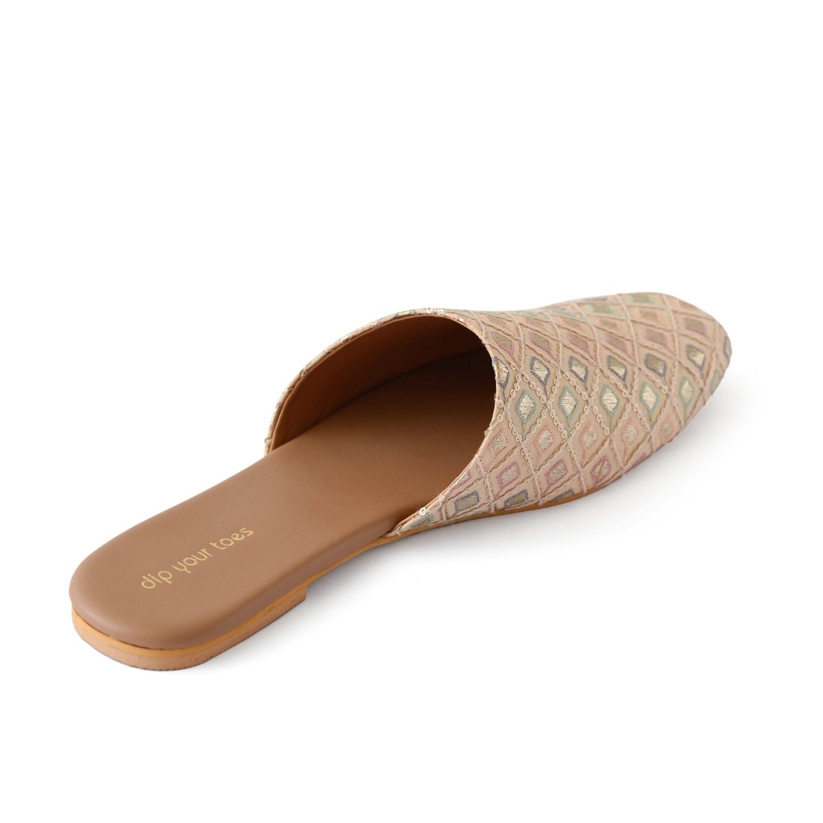 Beige Embroidered Mules