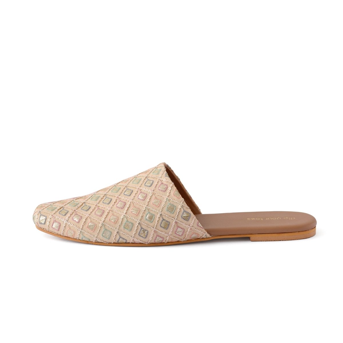 Beige Embroidered Mules