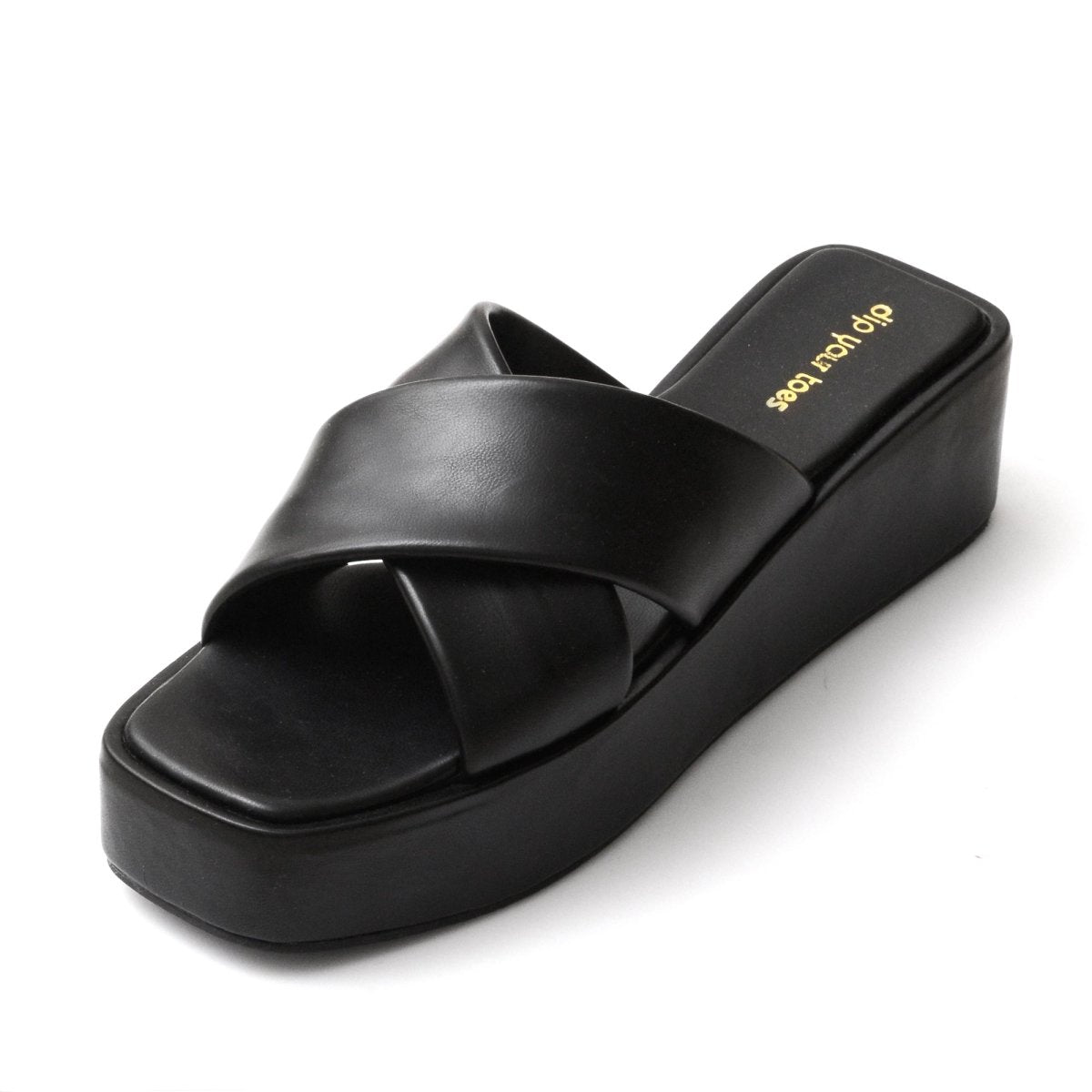 Black Cross Flatform Sandals