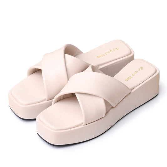 Ivory Cross Flatform Sandals