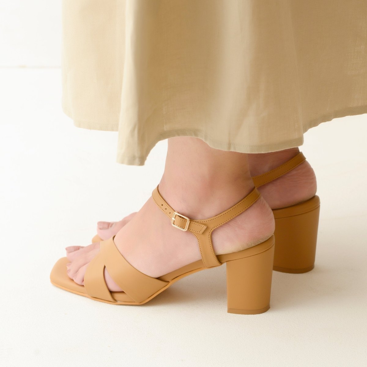 Cross Strap Beige Sandals