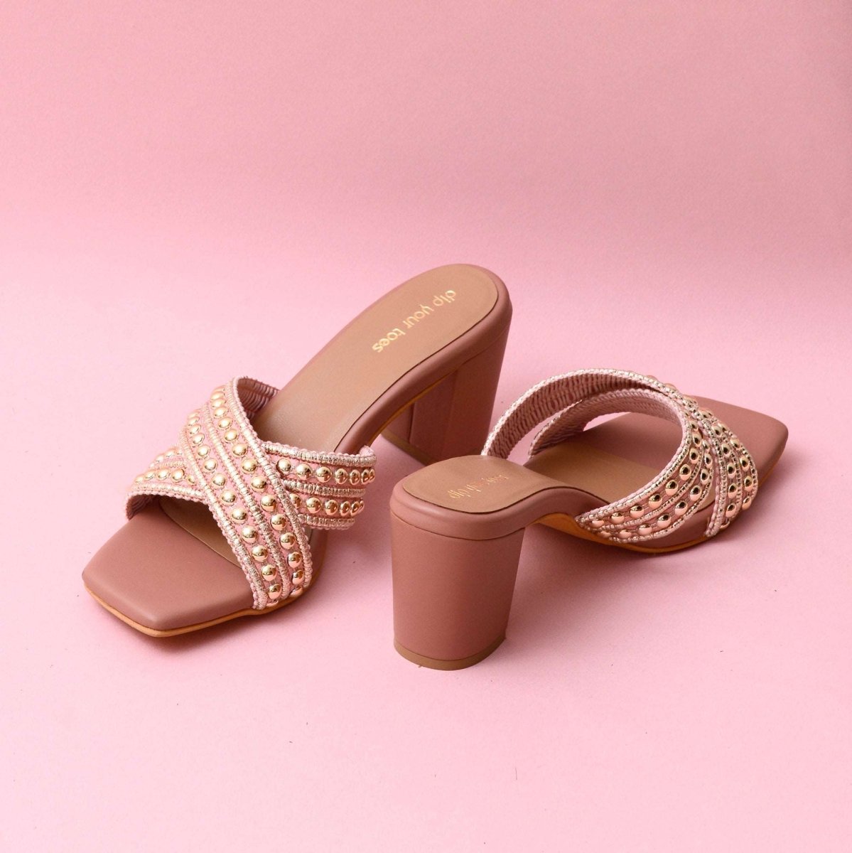 Pink Cross Embellished Heels Dip Your Toes