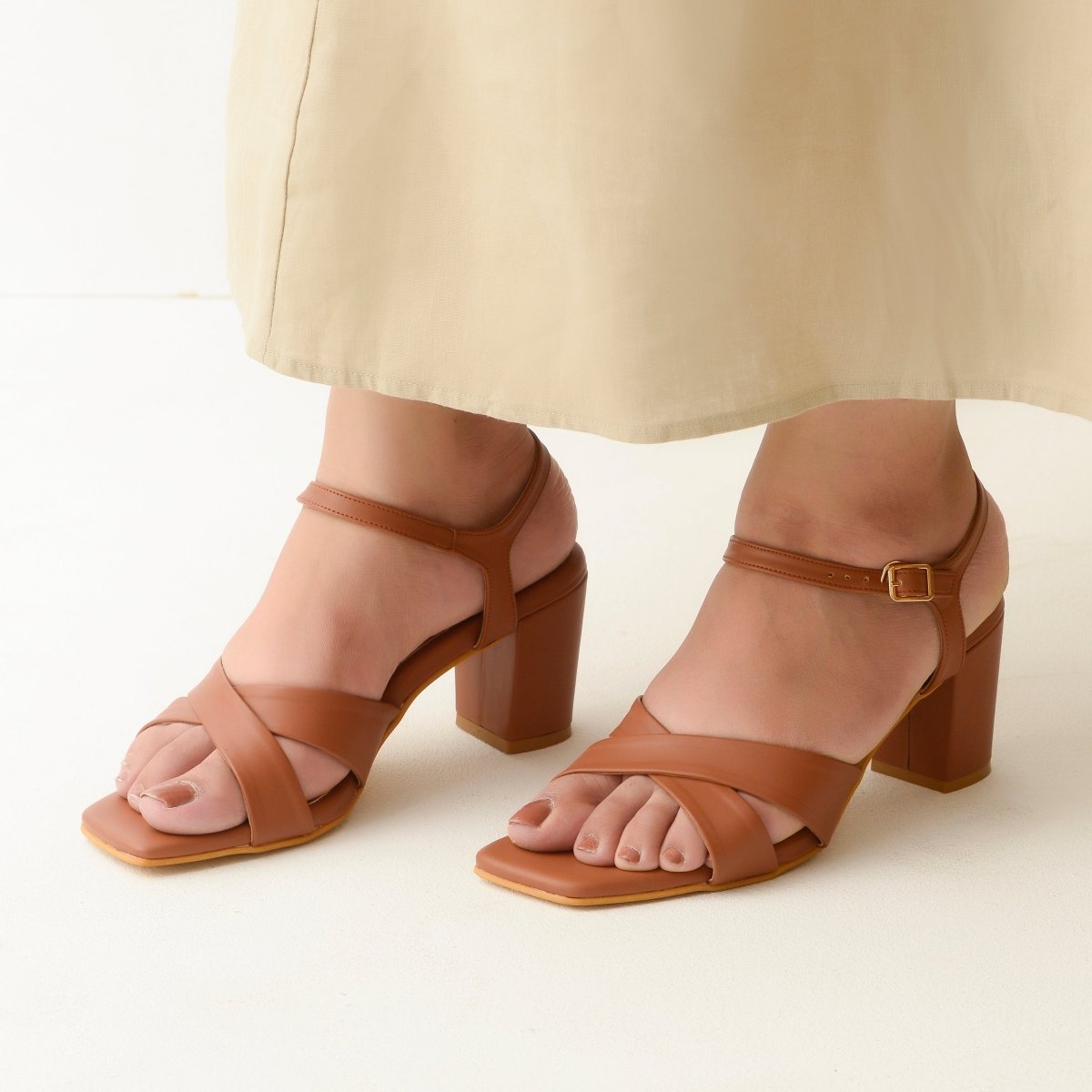 Cross Strap Tan Sandals