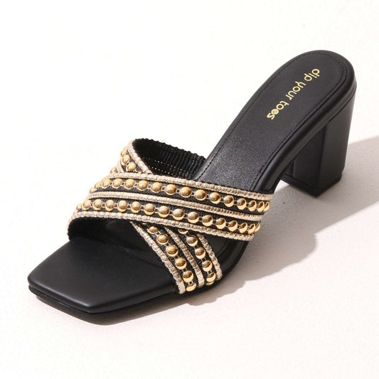 Black Cross Embellished Heels