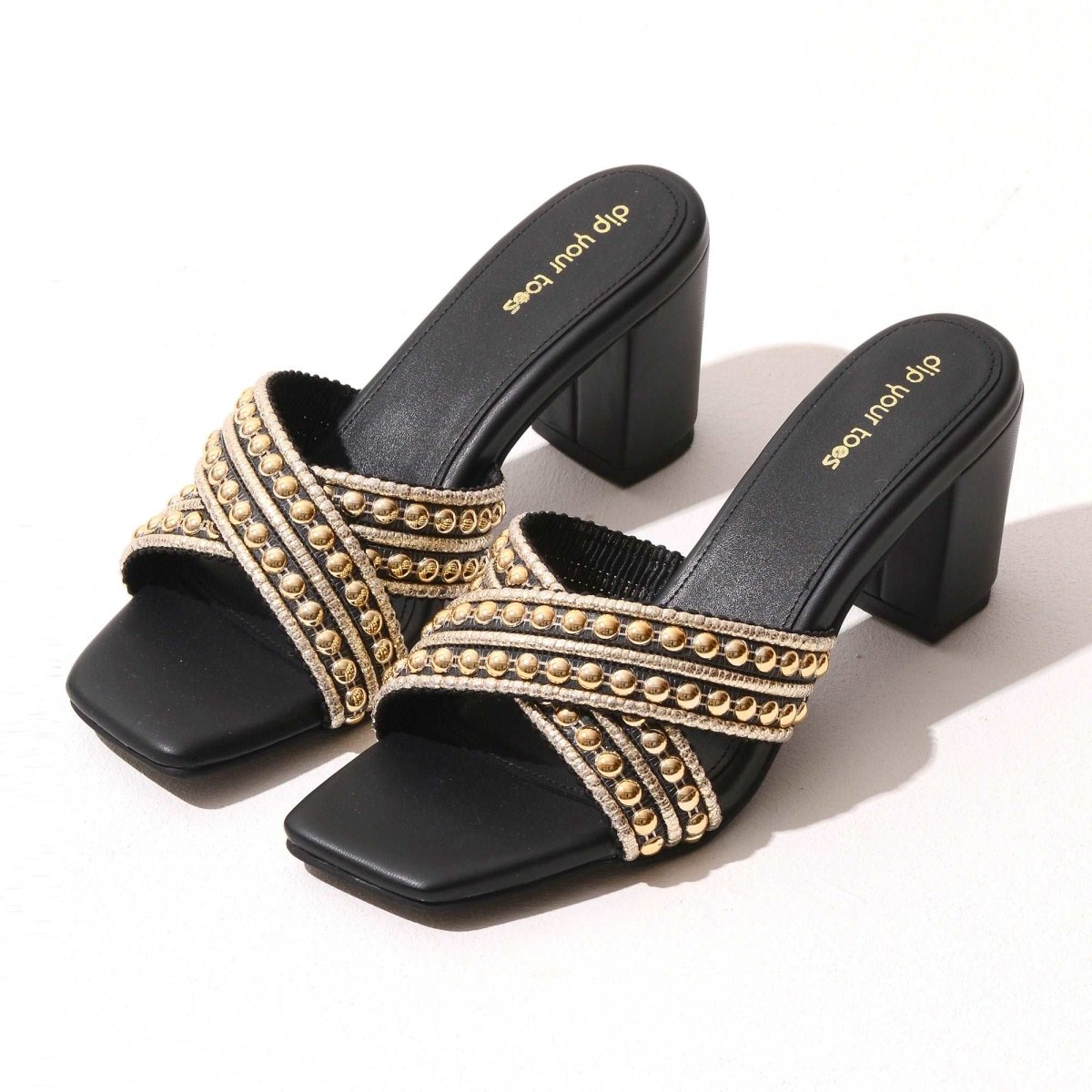 Black Cross Embellished Heels