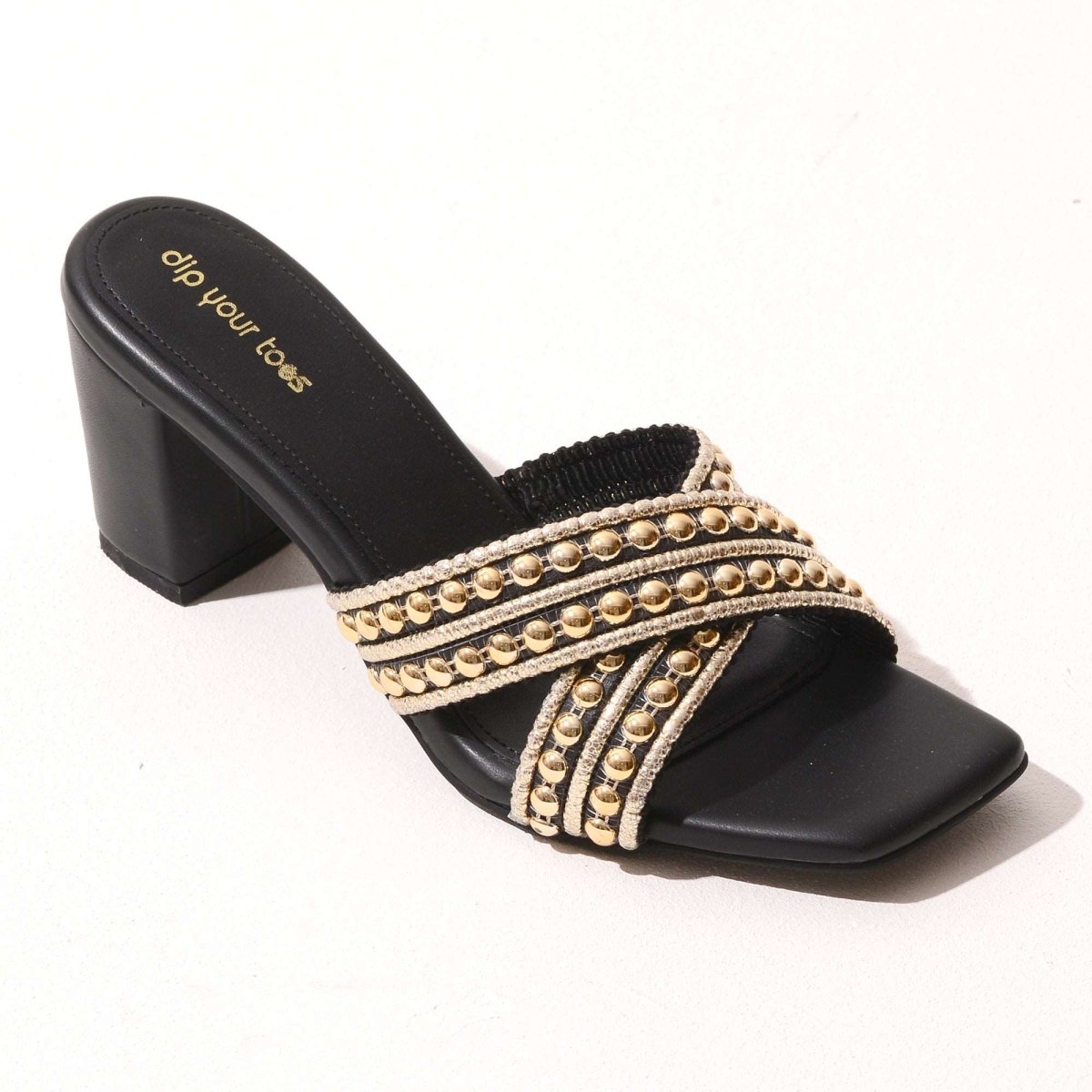 Black Cross Embellished Heels