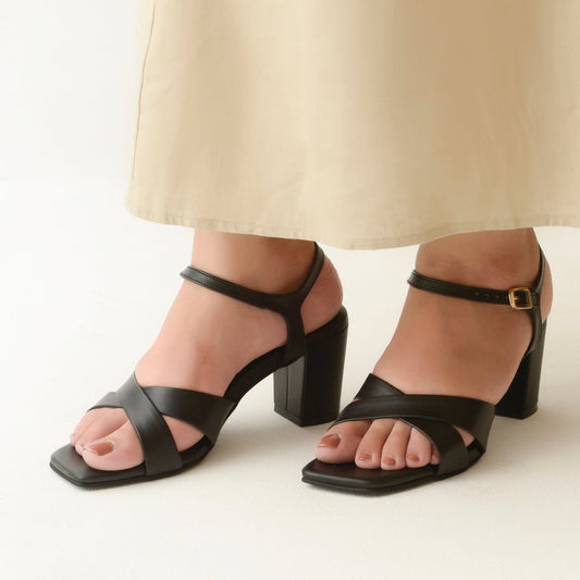 Cross Strap Black Sandals