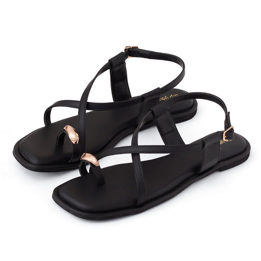 Black Toe Ring Detail Sandals
