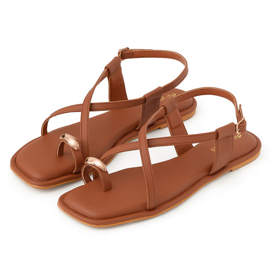 Tan Toe Ring Detail Sandals