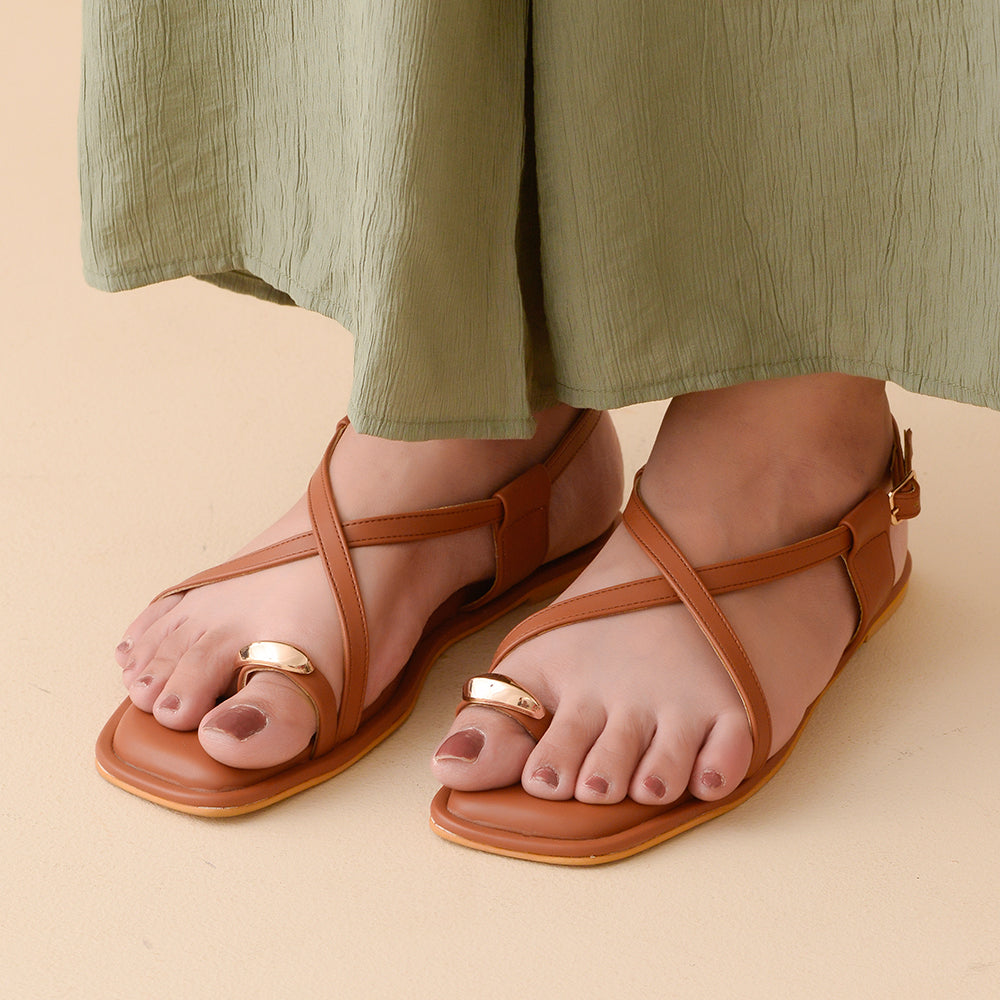 Tan Toe Ring Detail Sandals