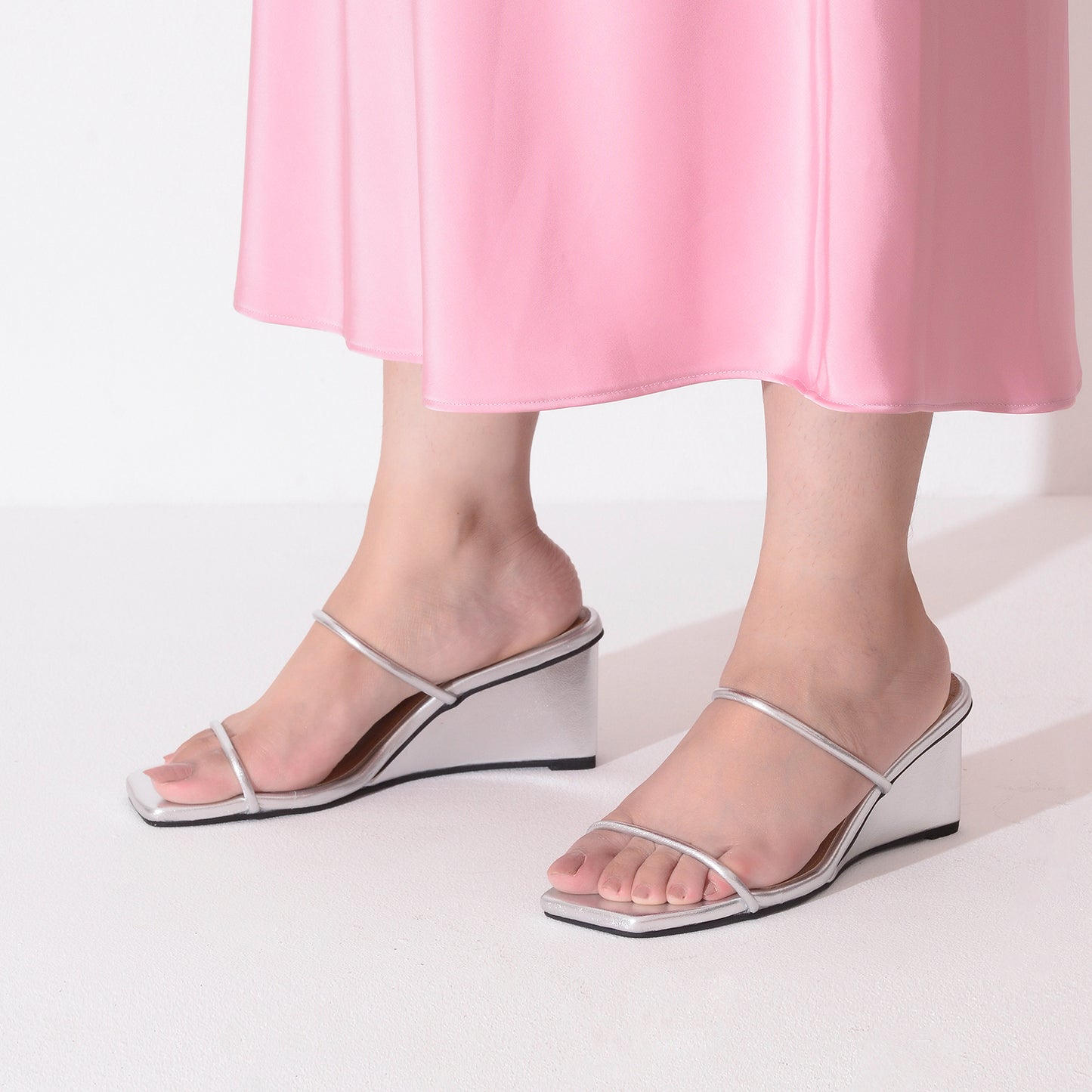 Silver Twin Strap Wedges