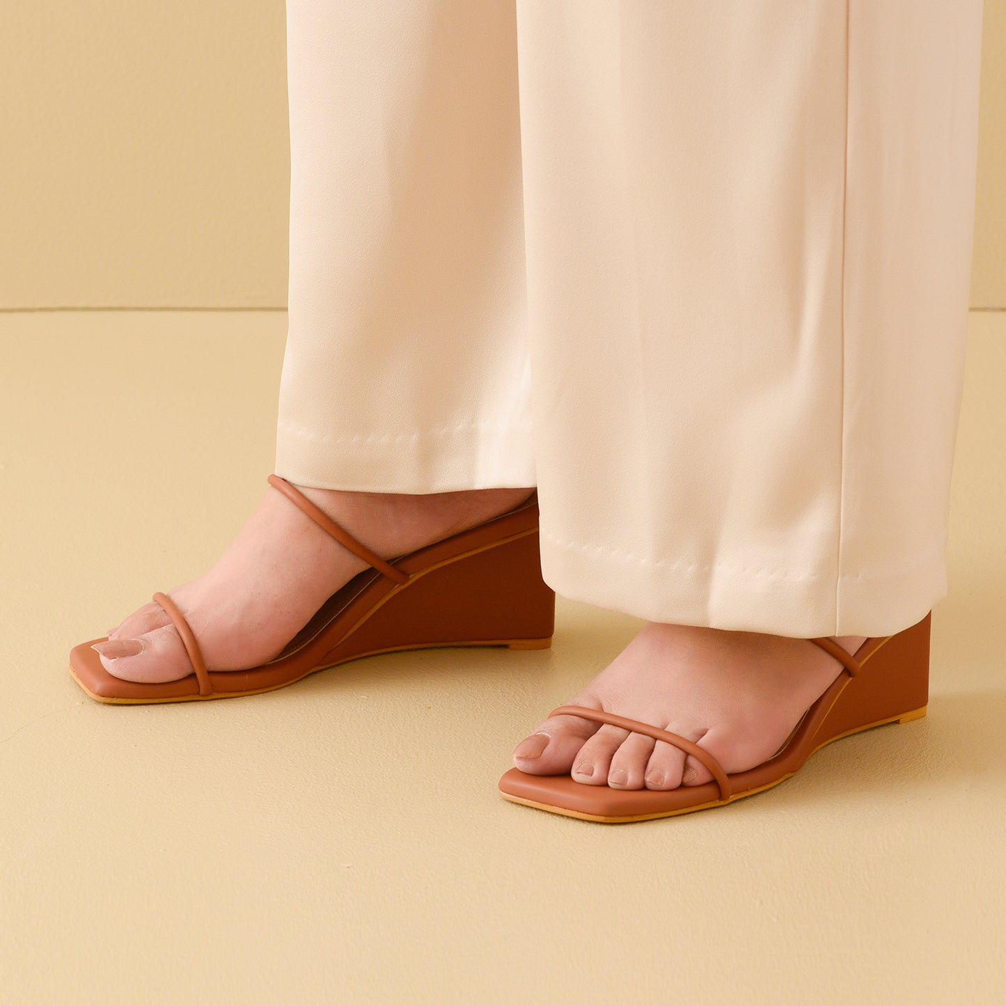 Tan Twin Strap Wedges