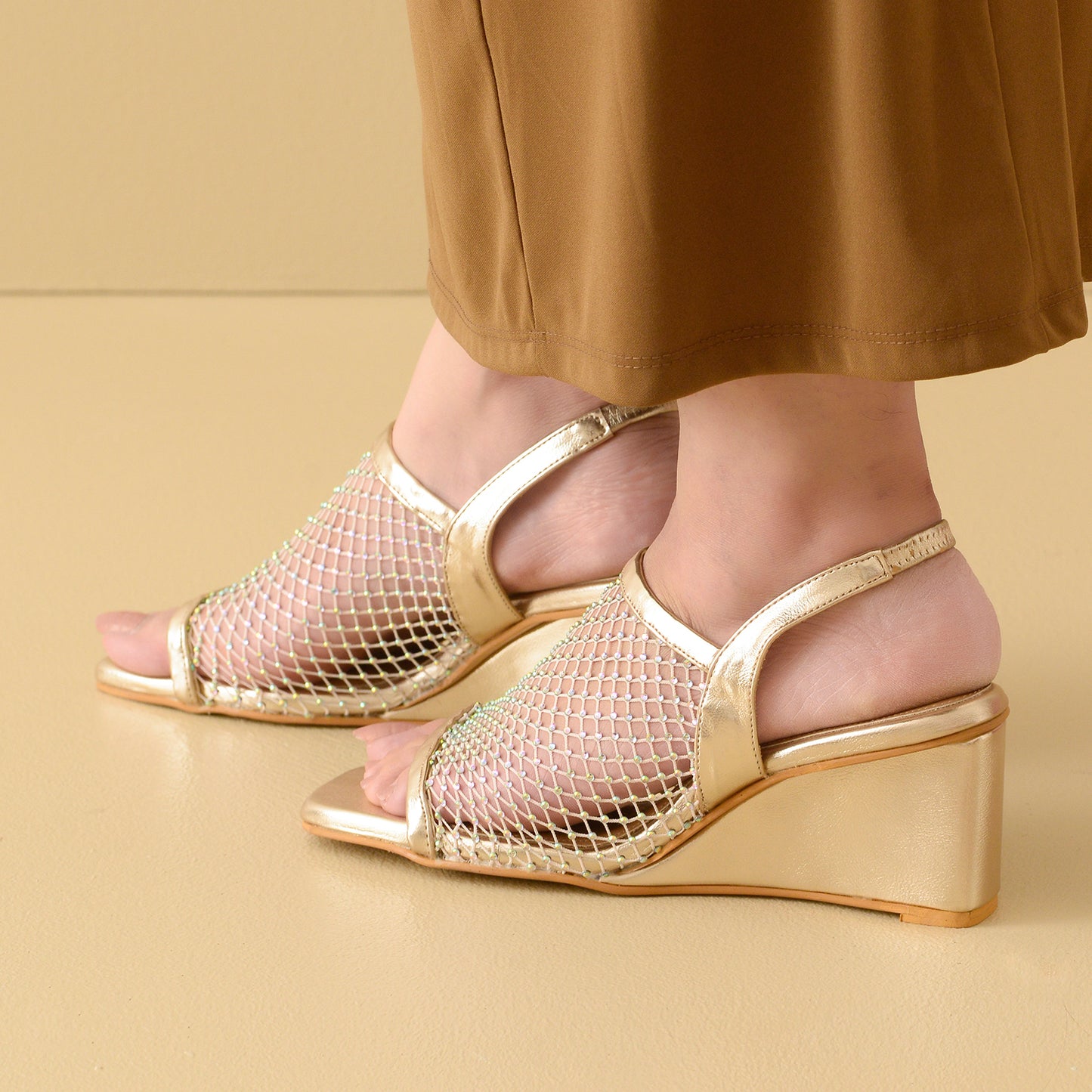 Gold Mesh Wedge Sandals