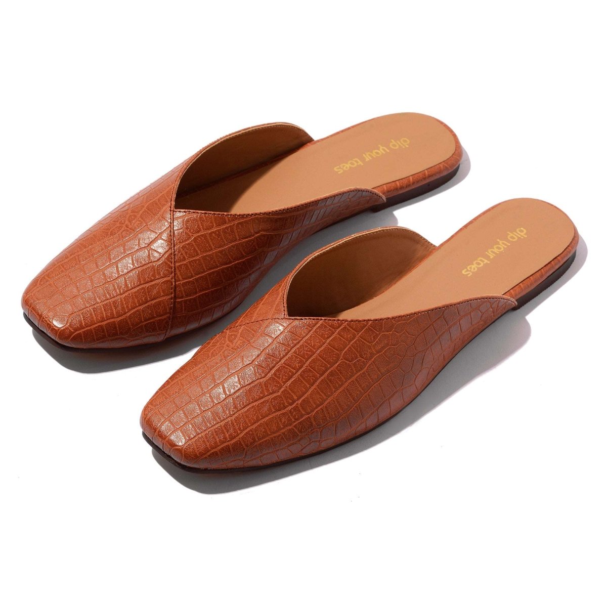 Tan Croc-textured mules