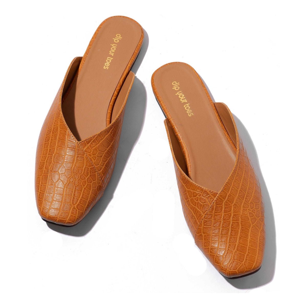 Honey Croc-textured mules