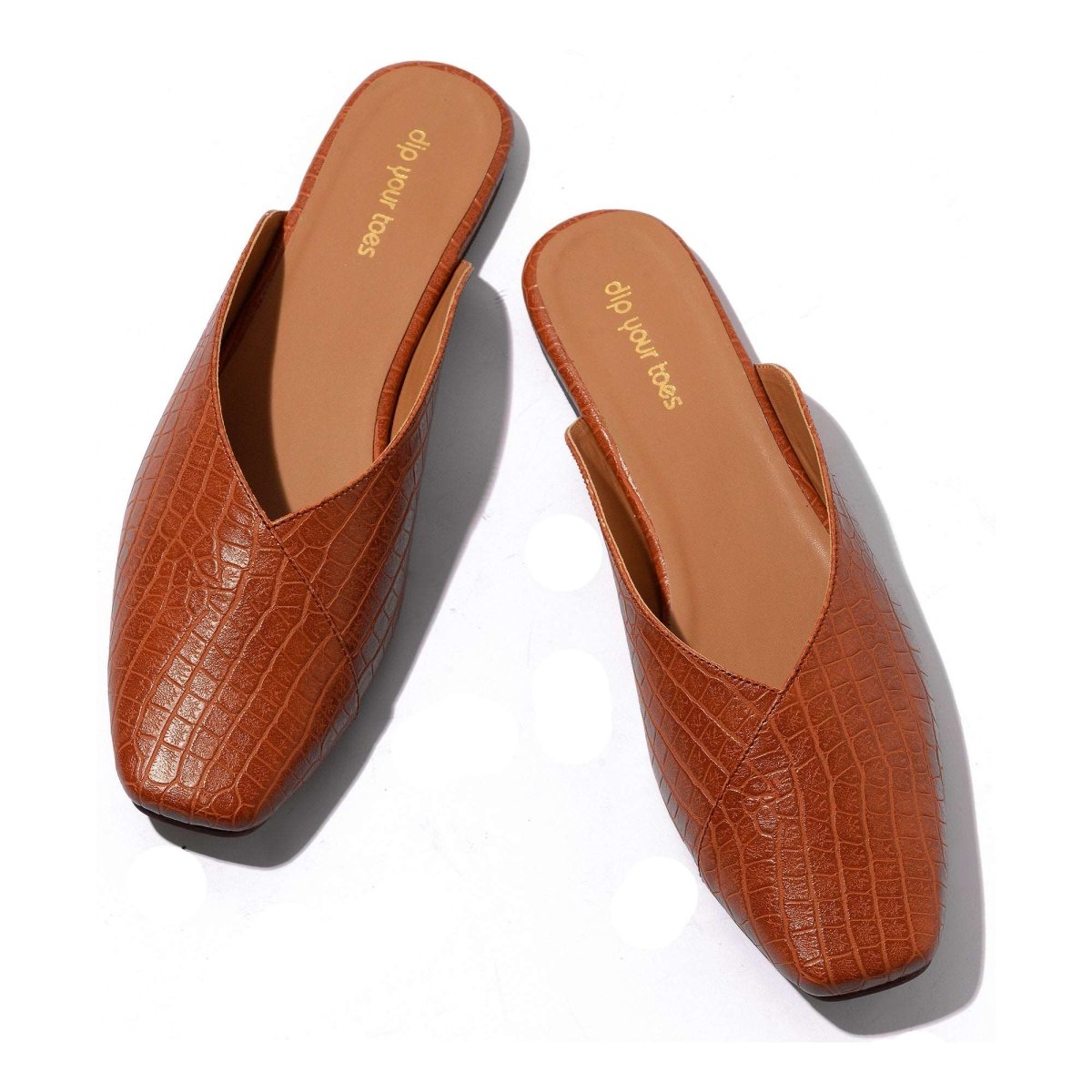 Tan Croc-textured mules