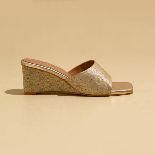 Dull Gold Banarasi Wedges