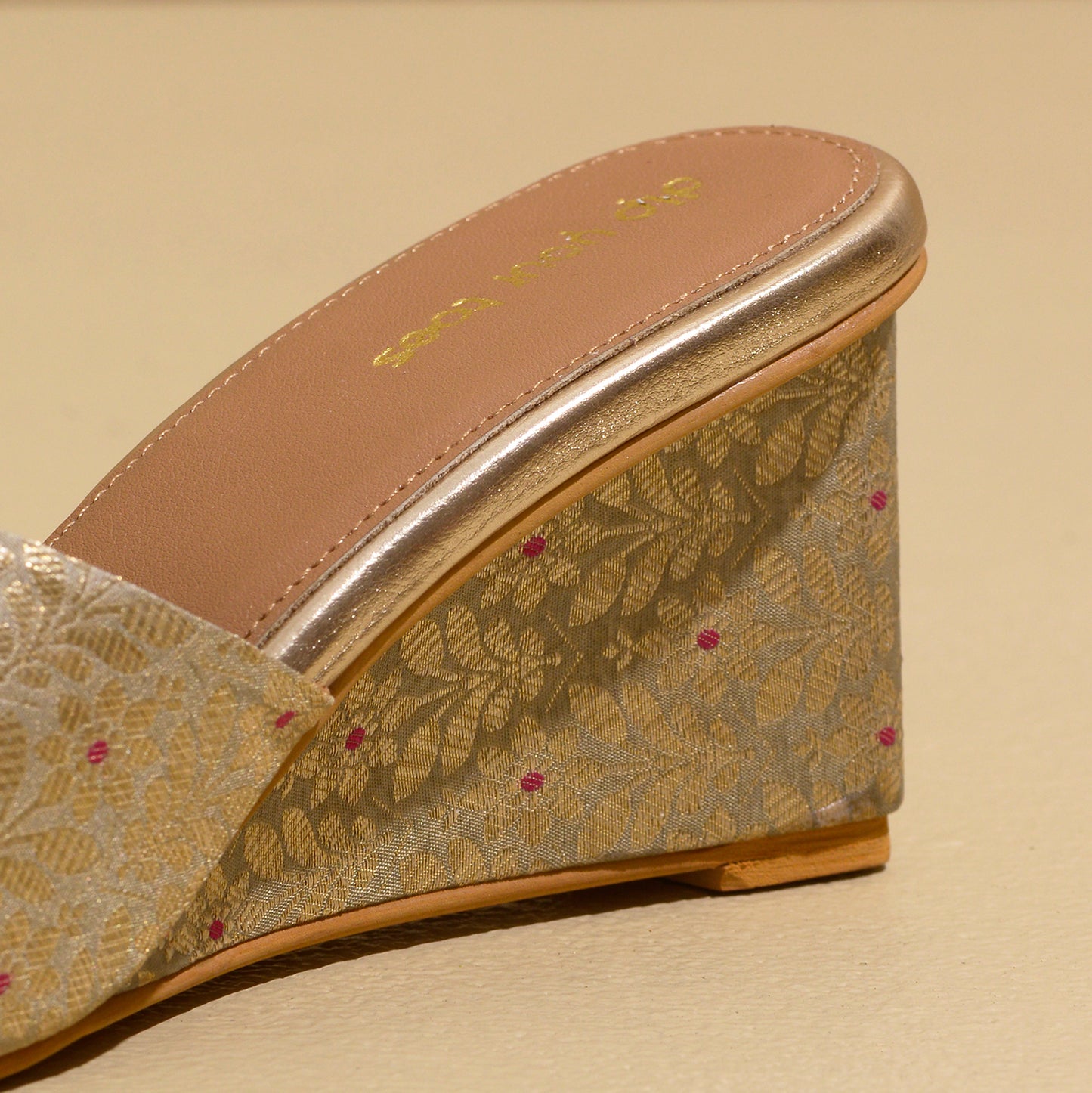 Dull Gold Banarasi Wedges