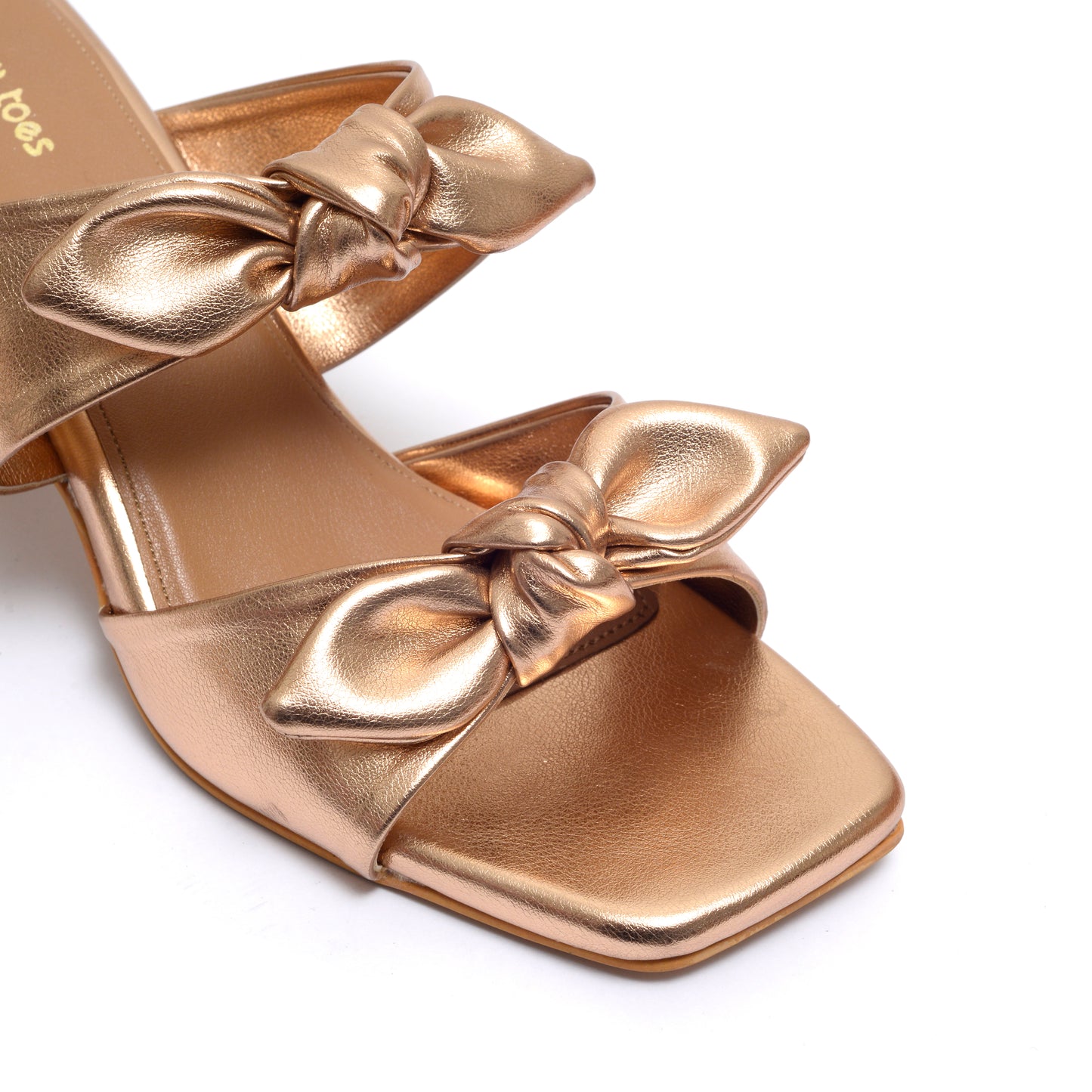 Rosegold Twin Strap Heels With bow detail