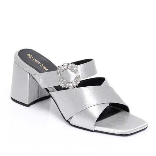 Silver crystal Embellished cross strap Heels