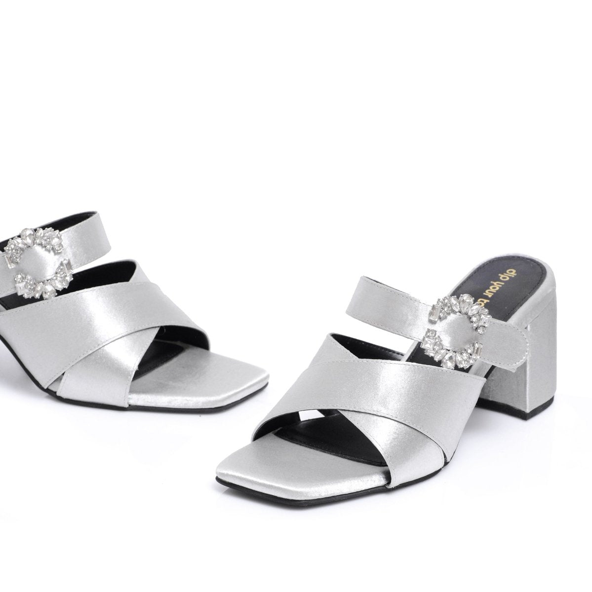 Silver crystal Embellished cross strap Heels