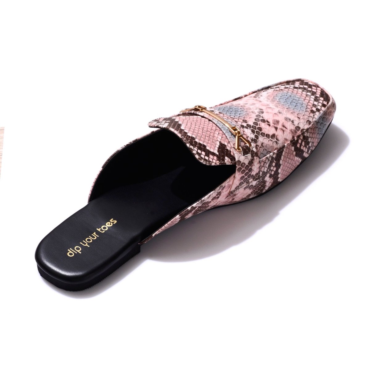 Pink Snake-print Mules