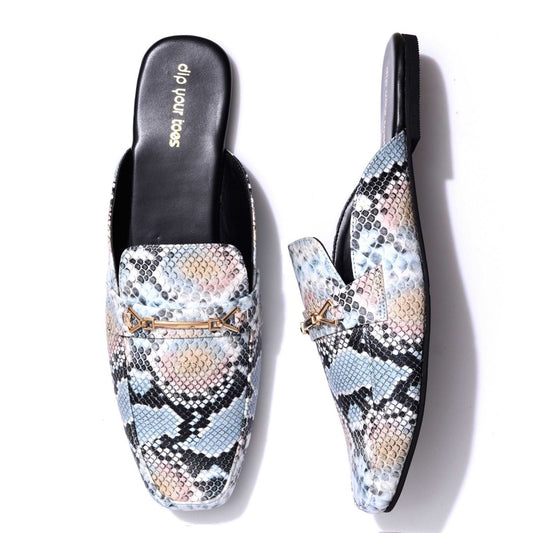 Blue Snake-print Mules