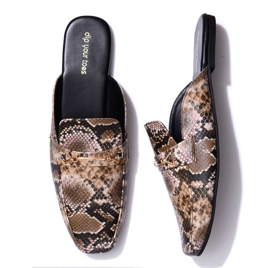 Brown Snake-print Mules